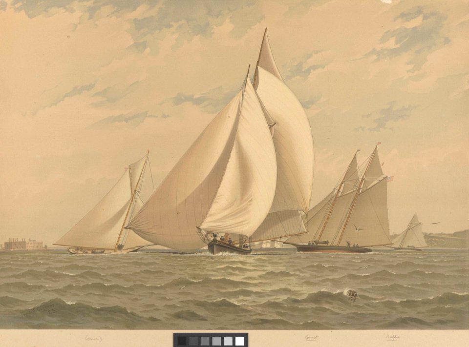 American Yachts Plate XVIII. Crossing the Line - New York Bay. Coming, Montauk, Comet, Kelpie RMG PY8794