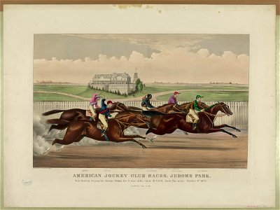 American Jockey Club Races; Jerome Park- Tom Bowling Winning the Jerome Stakes for 3 Year Olds, Value $5,500; Dash Two Miles; October 4th 1873. (Un-official Time 3-40) LCCN90708559