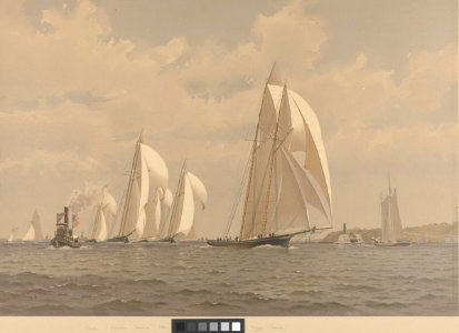 American Yachts Plate VI. Cambria, Dauntless, America, Idler and Magic. The Finish off Staten Island - 1870. Cup Race RMG PY8763