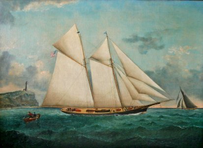 American Schooner Columbia Before Block Island, by William G. Yorke