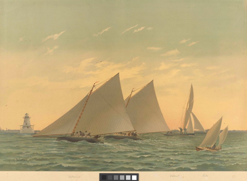 American Yachts Plate X. Robbins Reef - Sunset. Albertina, Lady Emma, Valiant, Lita RMG PY8797