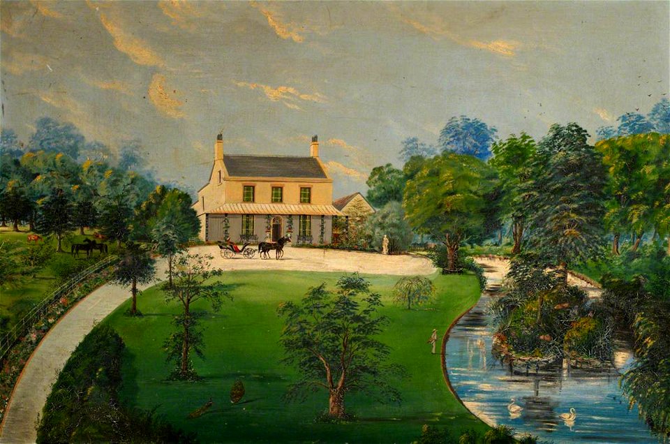 American School (attributed to) - View of a House with Garden, Pond, Horse and Carriage - 825623 - National Trust
