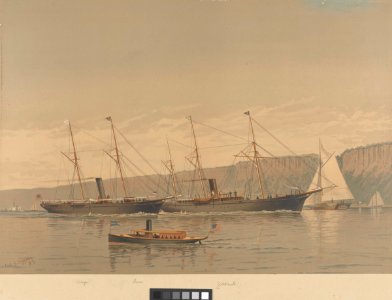 American Yachts Plate XXIV. Steam Yachts, Stranger, Rover, and Atalanta. Under the Palisades RMG PY8783