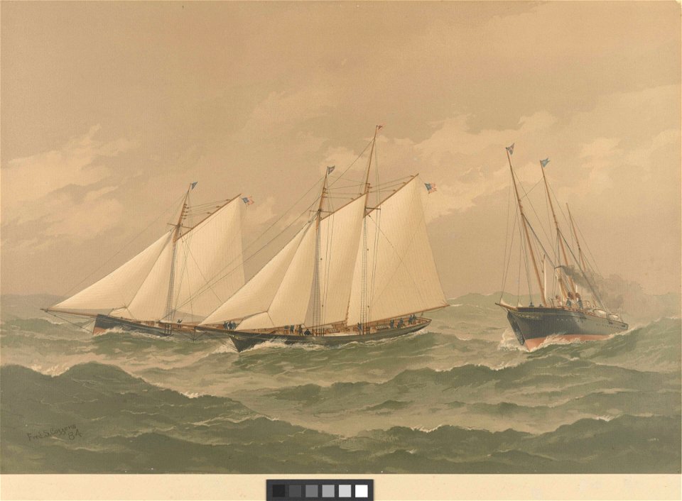 American Yachts Plate IX. Off Soundings - A Smoky Sou'wester Bedouin, Intrepid, Namouna RMG PY8795