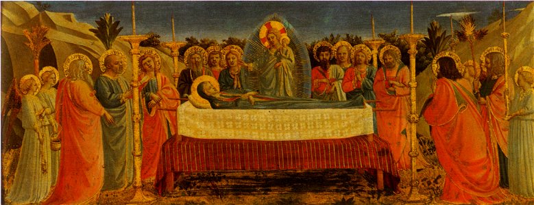 Amgelico, morte della vergine, 19x50, predella dell'incoronazione della vergine