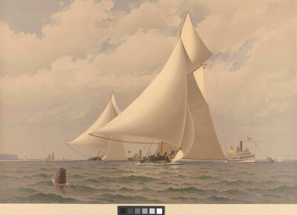 American Yachts Plate XX. For the America's Cup -1881 - The Start. Atalanta Mischief RMG PY8788