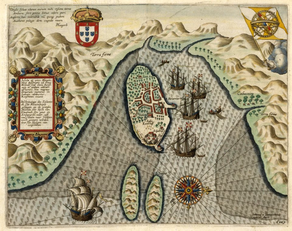 AMH-6576-KB Bird's eye view of bay and island, Mozambique