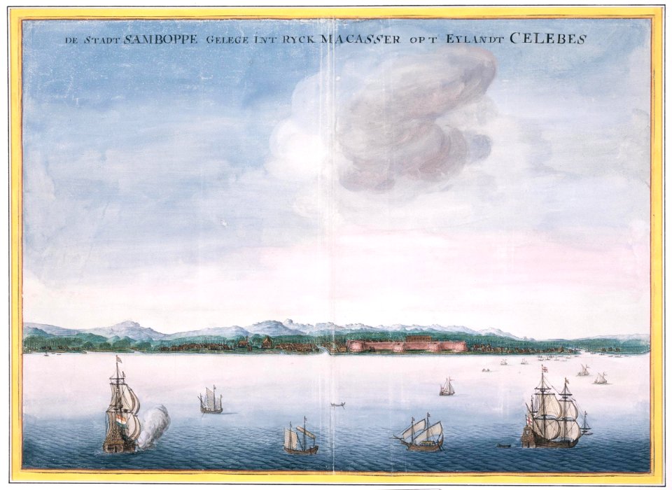 AMH-6162-NA Bird's eye view of the city of Samboppe, Macassar