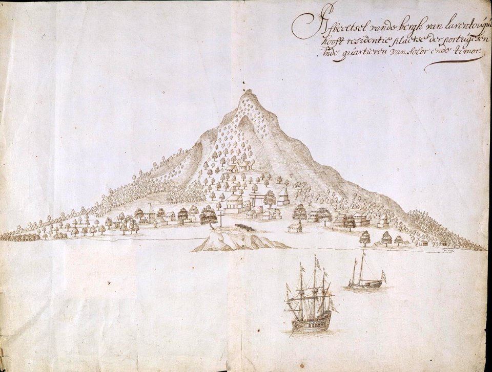 AMH-5478-NA View of the mountain of Larantuka , chief residence of the Portuguese on Solor and Timor