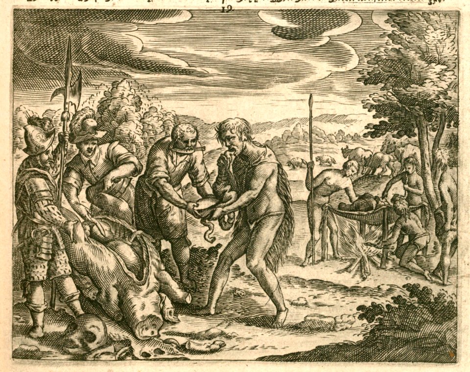 AMH-6462-KB The De Houtman expedition meets the residents of the Cape of Good Hope