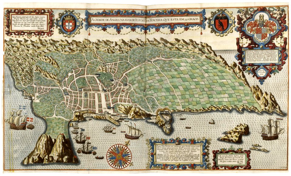 AMH-6602-KB Bird's eye view of the city of Angra on Tercera, the Azores