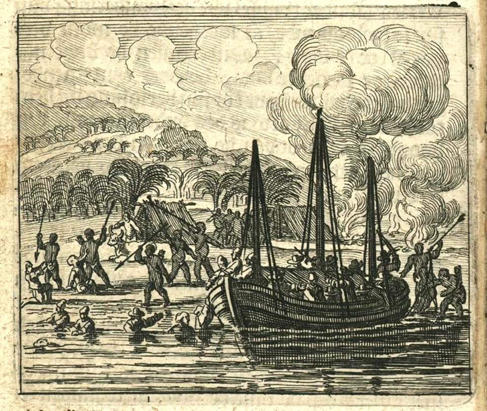 AMH-6730-KB Sumatrans attacking shipwrecked sailors