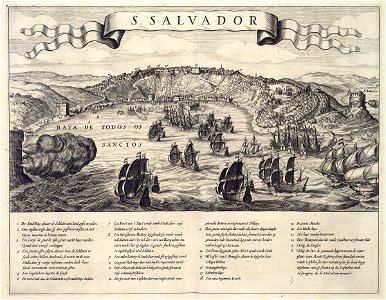 AMH-6700-KB Gezicht op de slag om stad San Salvador in de Allerheiligenbaai tussen Nederlanders en Portugezen in 1624
