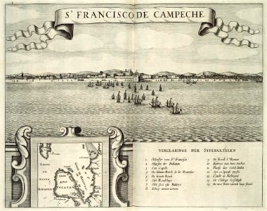 AMH-6714-KB View of St. Francisco de Campeche, depicted in the inset Yucatan and the Gulf of Honduras