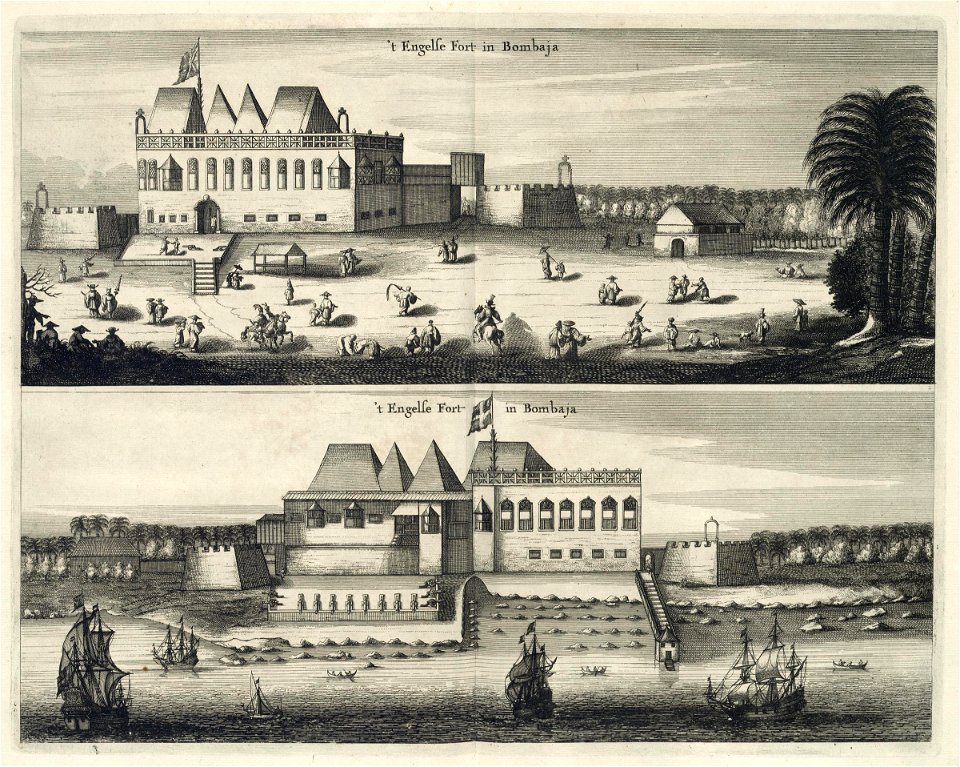 AMH-6948-KB Two views of the English fort in Bombay