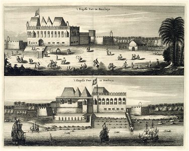 AMH-6948-KB Two views of the English fort in Bombay