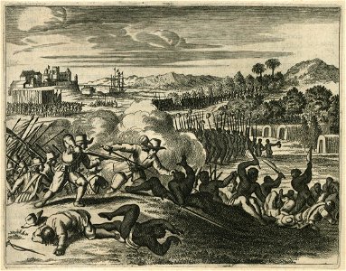 AMH-6834-KB Battle between Dutch and Africans near El Mina in 1637