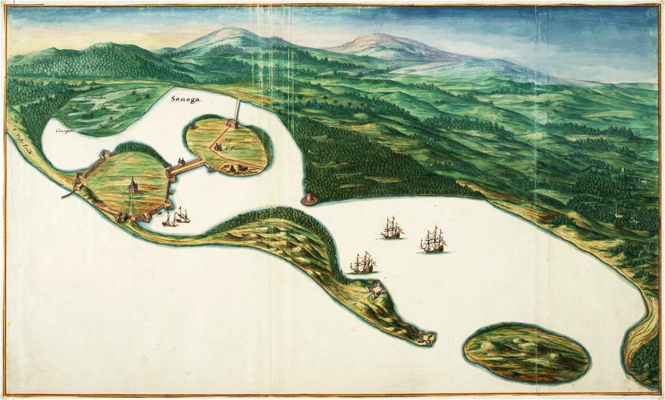 AMH-6796-NA Bird's eye view of the mouth of the Senegal, Saint Louis