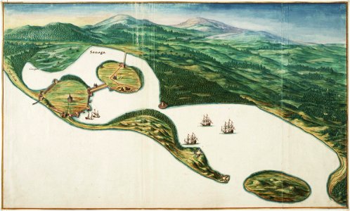 AMH-6796-NA Bird's eye view of the mouth of the Senegal, Saint Louis