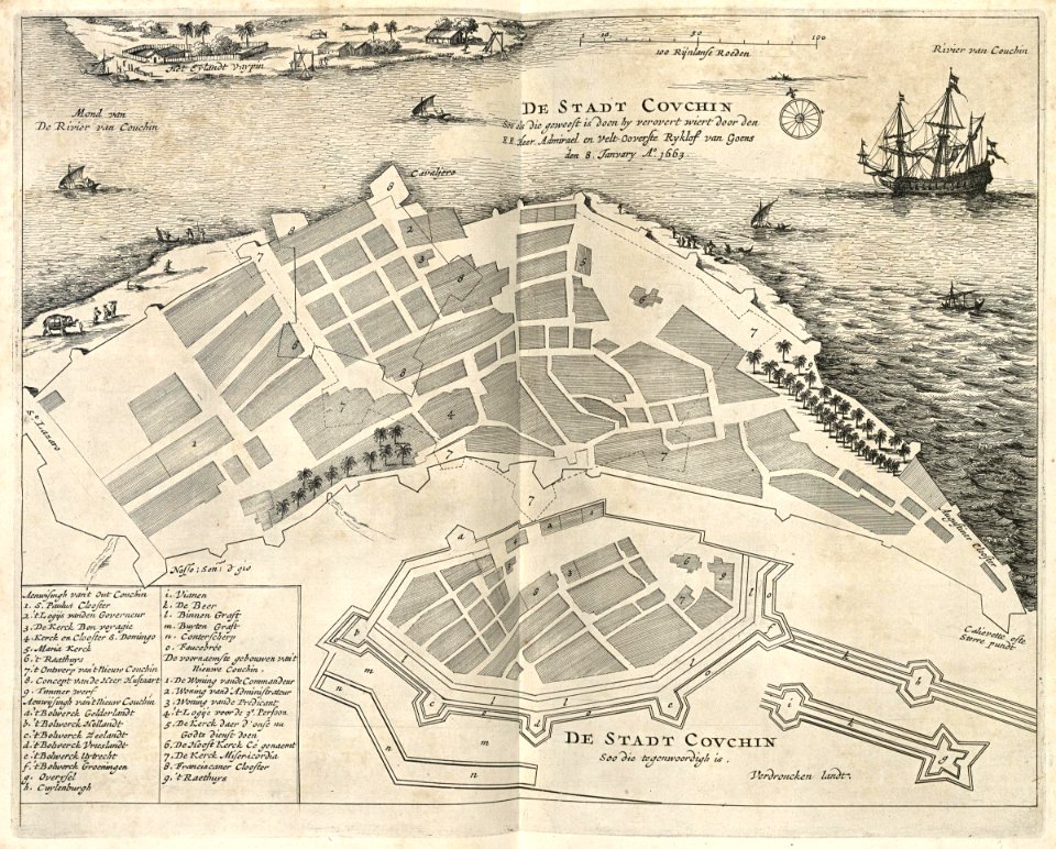 AMH-6950-KB Cochin at the time of the conquest by Van Goens, 1663