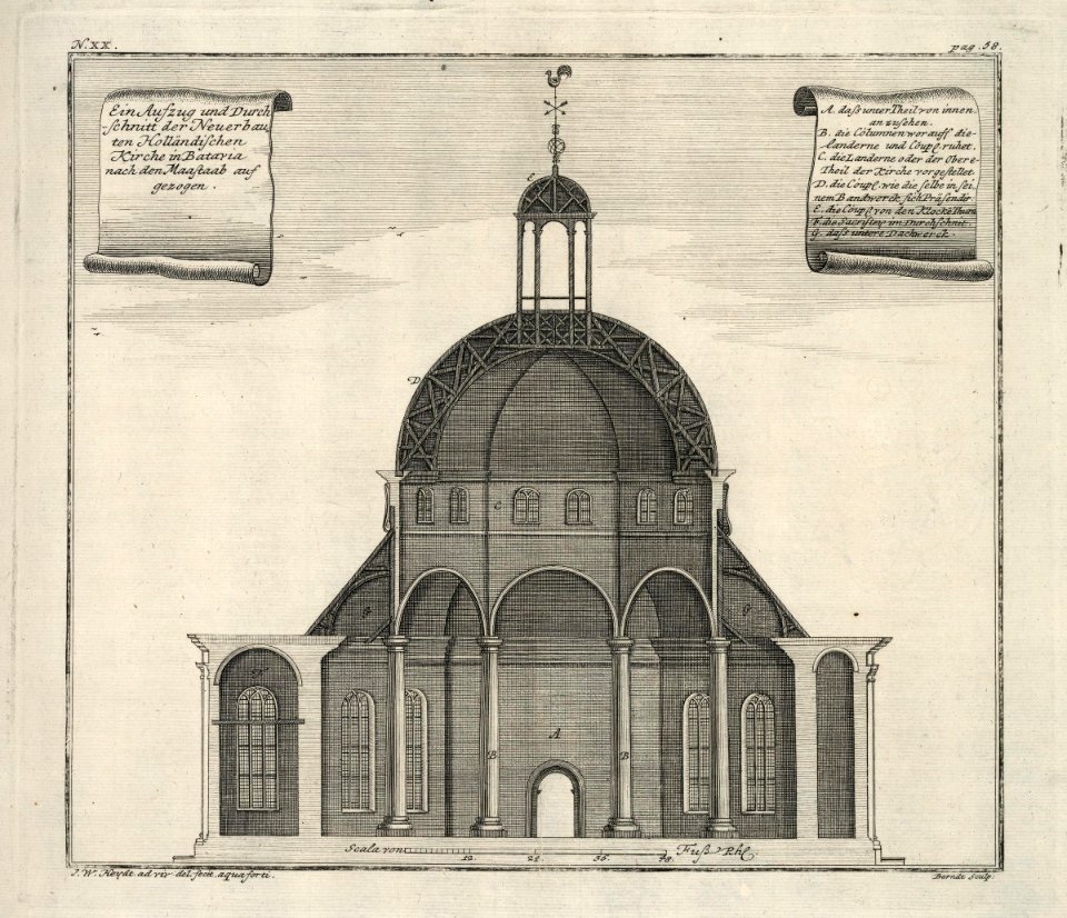 AMH-7030-KB Cross-section of the new Dutch church on Batavia