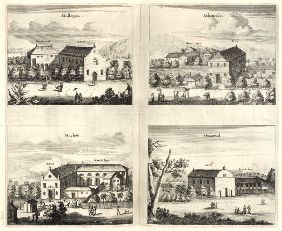 AMH-6973-KB Views of the churches of Mallagam, Achiavelli, Mayletti and Oudewil