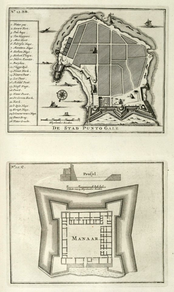 AMH-7263-KB Maps of the city of Punto Gale and the fort of Manaar