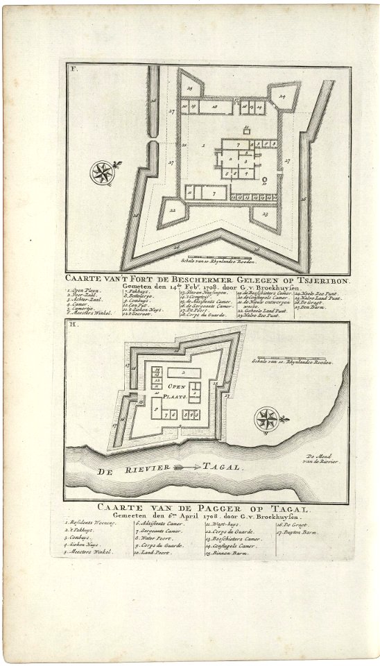AMH-7240-KB Map of the Fort 'de beschermer' (the protector) on Tsjeribon and map of the Pagger (small fort) on Tagal
