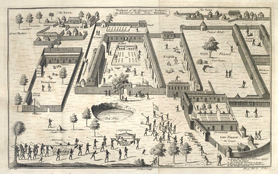 AMH-7899-KB Bird's eye view of the European trading stations in Sabi