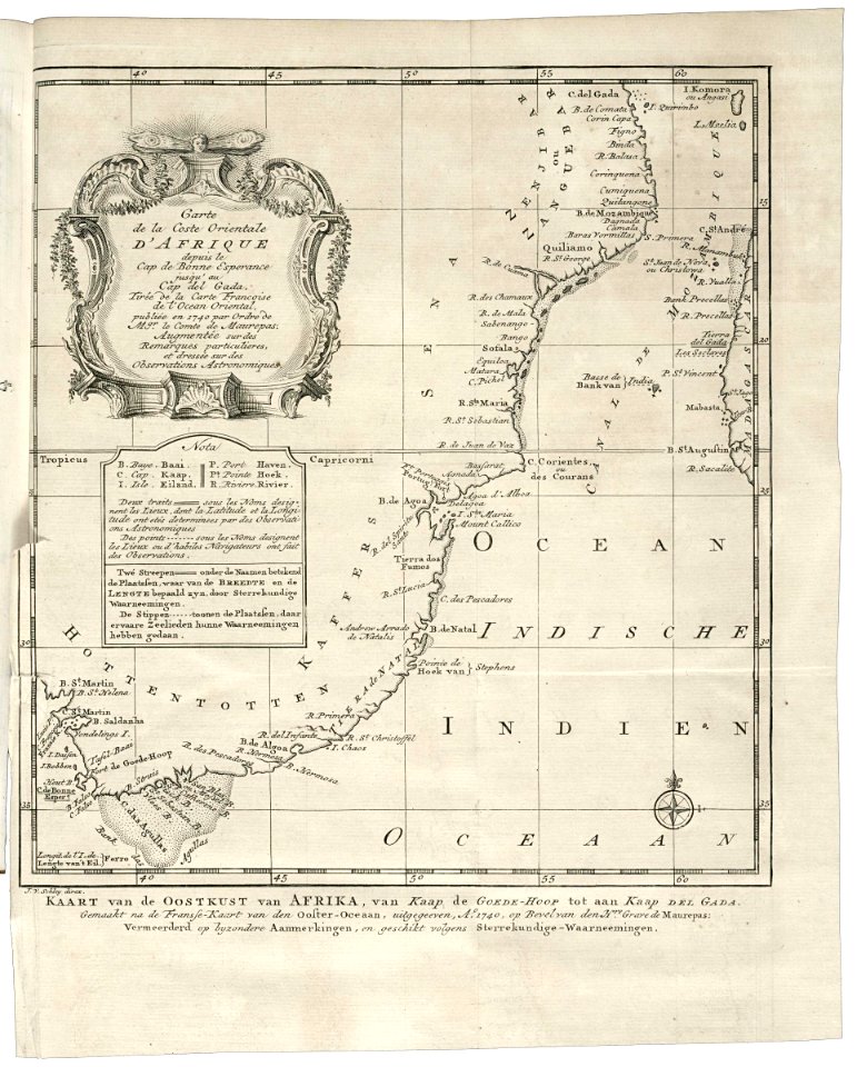 AMH-7884-KB Map of the east coast of Africa, from the Cape of Good Hope to the Cape del Gada