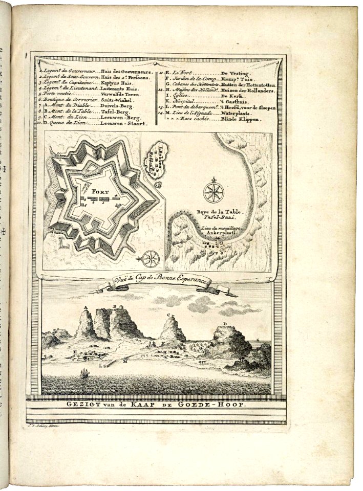 AMH-7926-KB View of Table Bay featuring a map of the bay and the fort