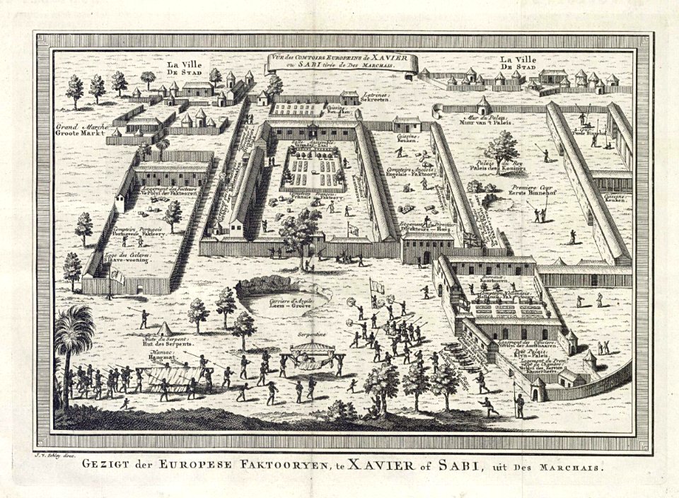 AMH-7950-KB Bird's eye view of the European trading posts at Sabi