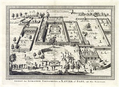 AMH-7950-KB Bird's eye view of the European trading posts at Sabi