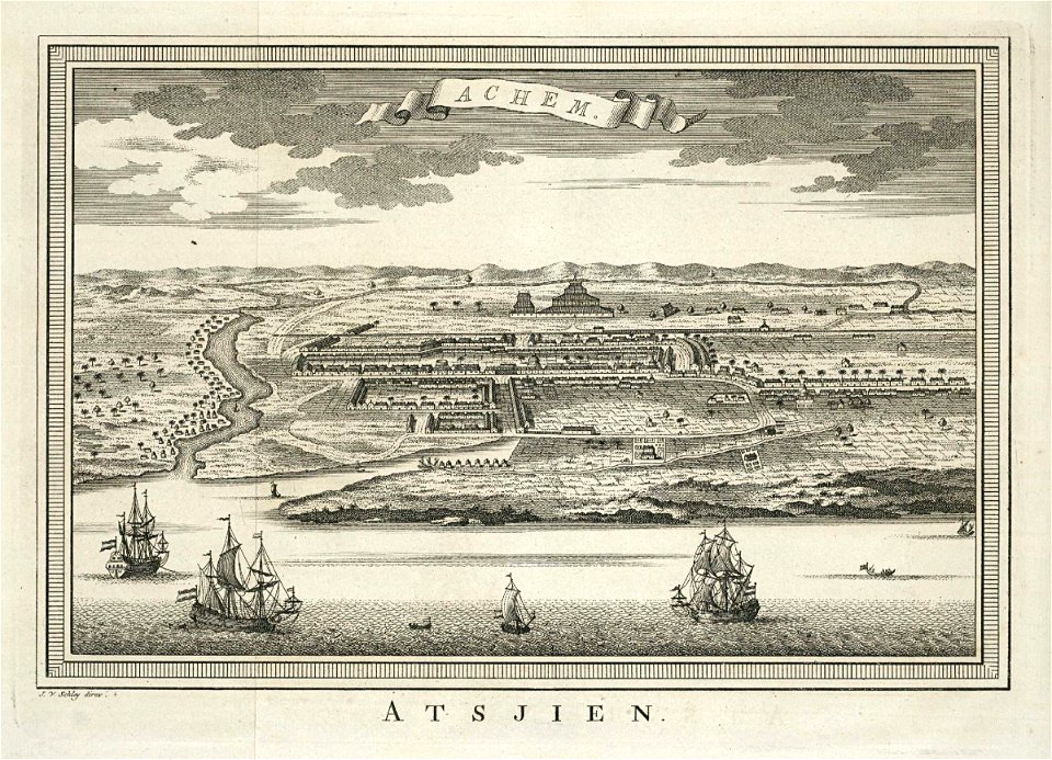AMH-8012-KB Bird's eye view of the city of Atjeh