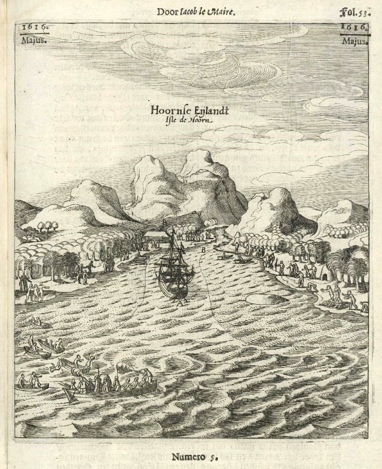 AMH-8125-KB View of the island of Hoorn in the Pacific Ocean