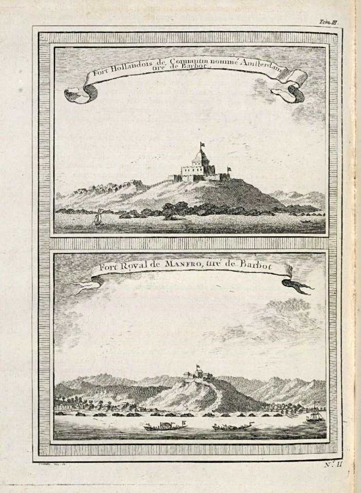 AMH-8065-KB Views of the fort of Amsterdam on Cormantin and the fort of Groot Frederiksborg in Princes Town
