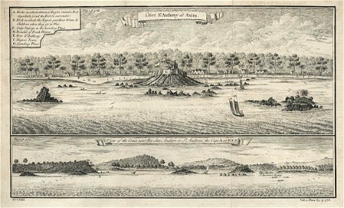 AMH-8171-KB A prospect of the fort of St. Antonio at Axim and a view of the coast near Rio San Andero