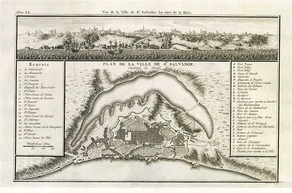 AMH-8046-KB Map and view of the city of Salvador