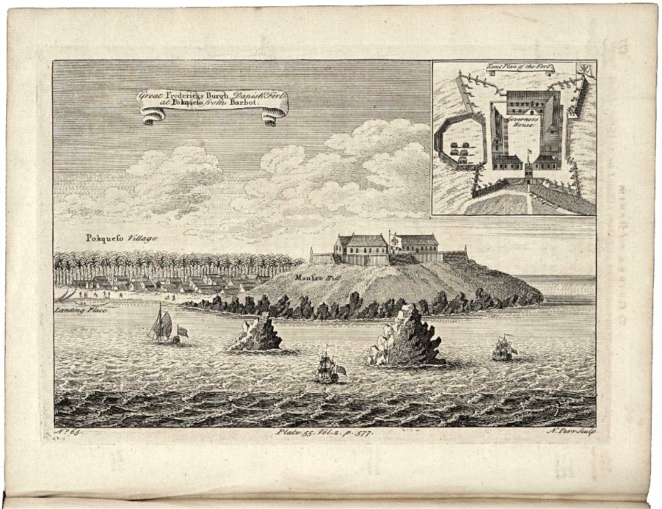 AMH-8173-KB View and plan of the fort of Groot Frederiksburg at Pokesoe