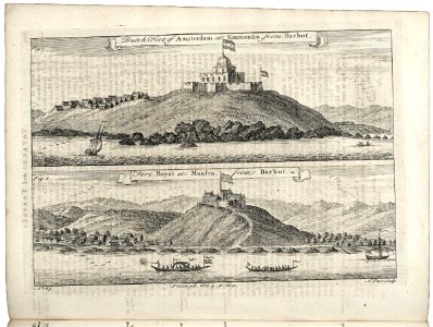AMH-8176-KB View of Fort Amsterdam at Kormantijn and Fort Royal at Manfro