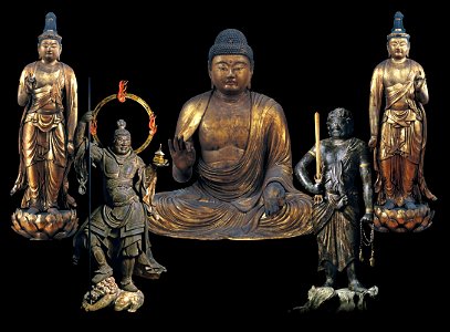 Amida Nyorai, Bishamonten, Fudō Myōō and two attendants