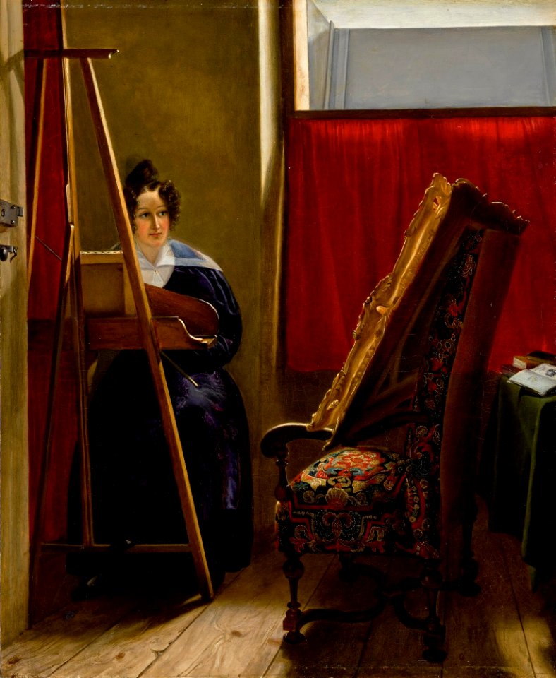 Amile-Ursule Guillebaud - Portrait of the artist, seated at her easel
