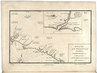AMH-8169-KB Map of part of the coast of Guinea with an inset showing a chart of the Sestro River