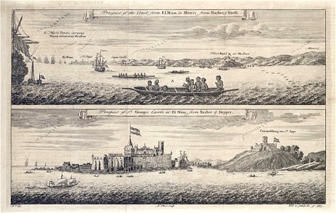 AMH-8175-KB View of the West African coast from Elmina to Mouri and a view of the castle of St. George at Elmina