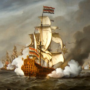 Amsterdam - Scheepvaartmuseum - schilderij Zeeslag bij Kijkduin - detail