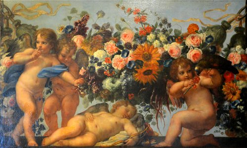 Amours et guirlande de fleurs avec un perroquet - Carlo Maratta - Q18573776