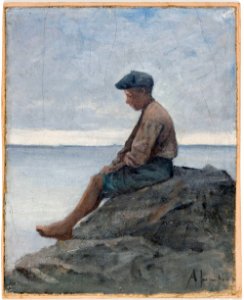 Amélie Lundahl - Rannalla istuva poika - A IV 3897 - Finnish National Gallery. Free illustration for personal and commercial use.