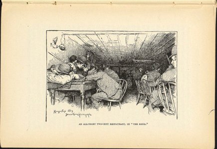 An all-night two-cent restaurant, in The Bend - drawing