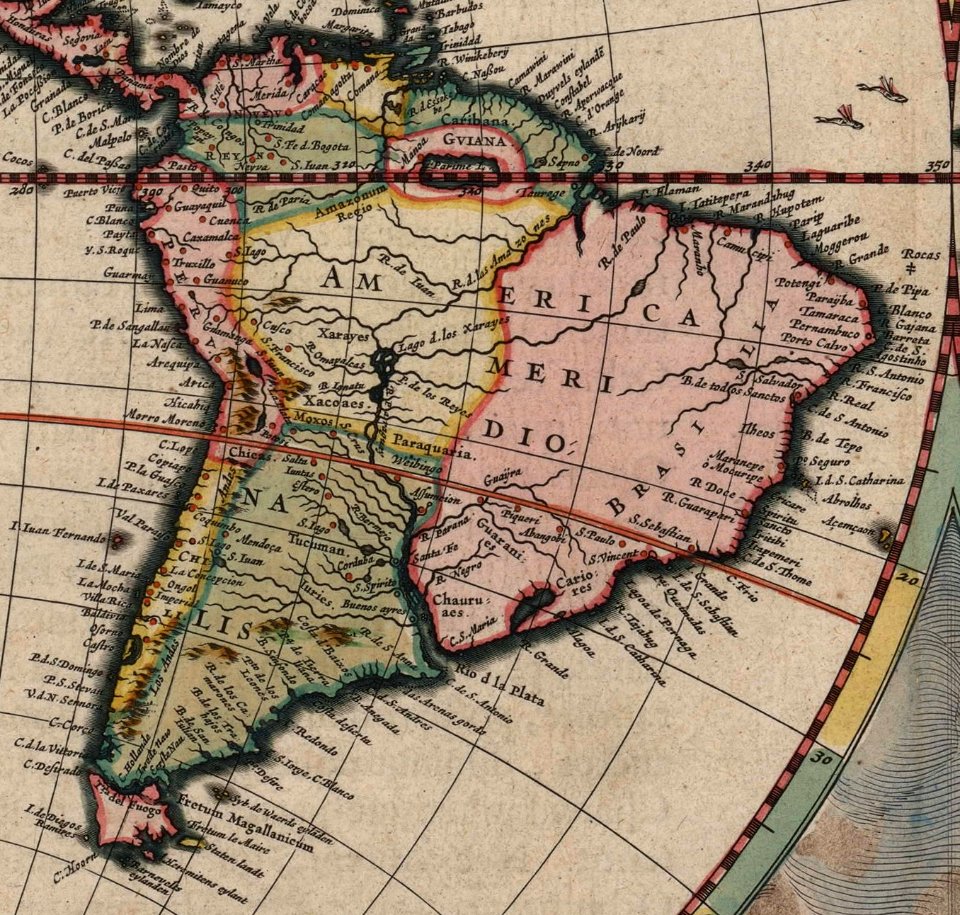 América do Sul - Fragmento do Mapa do Mundo de Joan Blaeu (1664)
