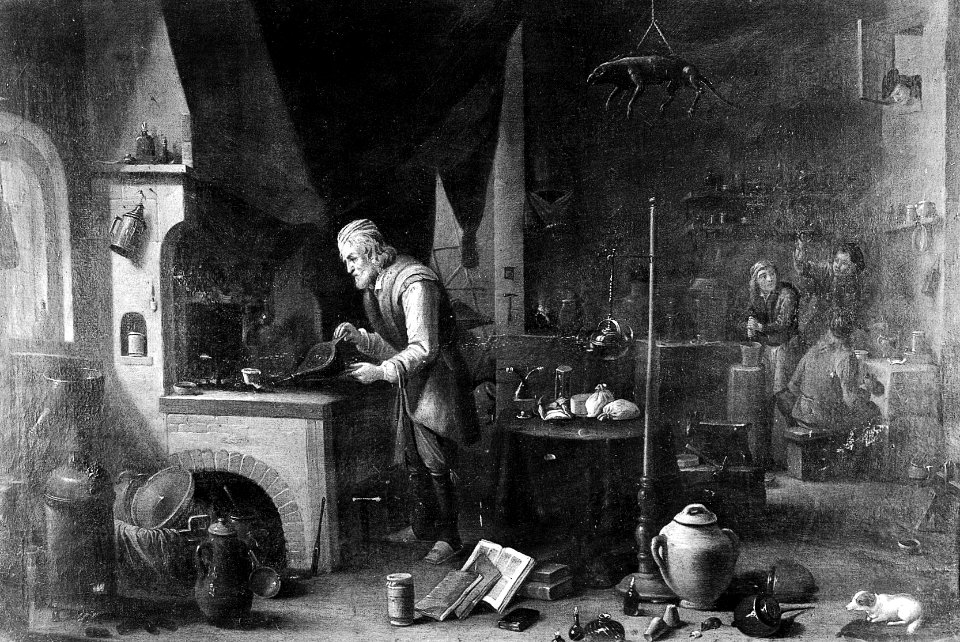 An alchemist in his laboratory. Oil painting by a follower o Wellcome L0015208